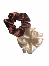 Load image into Gallery viewer, 2 Pack Cinnamon &amp; Ivory Satin Hair Scrunchies