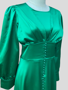 Grecian Button Down Dress in Emerald Green