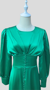 Grecian Button Down Dress in Emerald Green