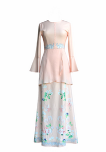 Fadya Peplum Dress in Pastel Peach