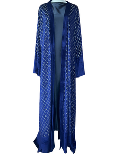 Jawhara Diamontee Velvet Open Abaya in Royal Blue
